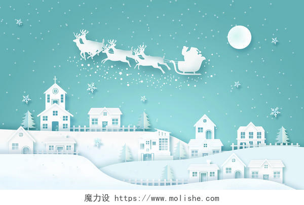 冬天白色圣诞节剪纸雪景背景插画大雪背景